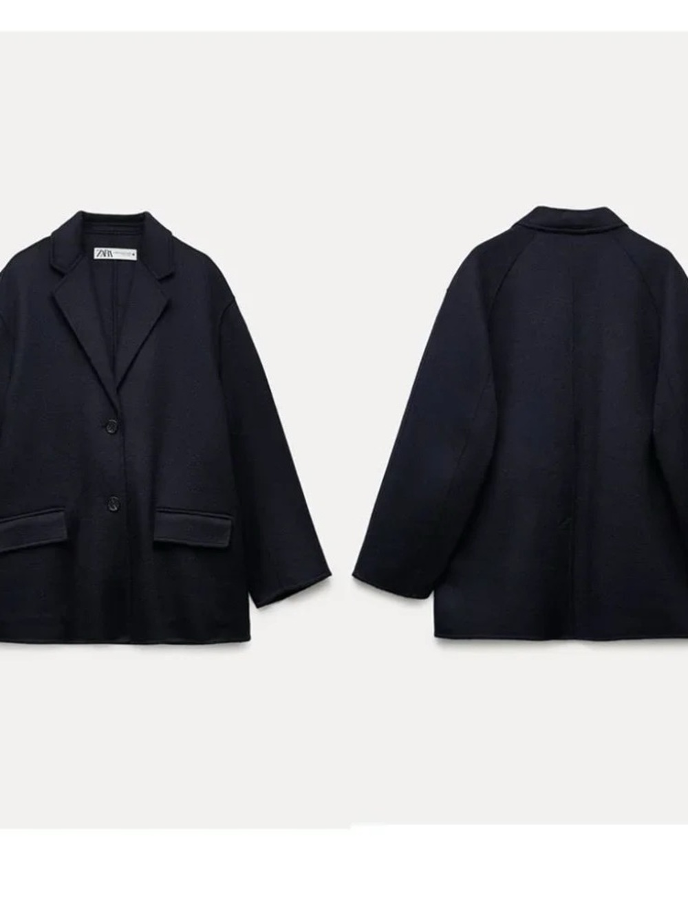 Zara Navy Oversized Single-Breasted Wool-Blend Blazer Jacket